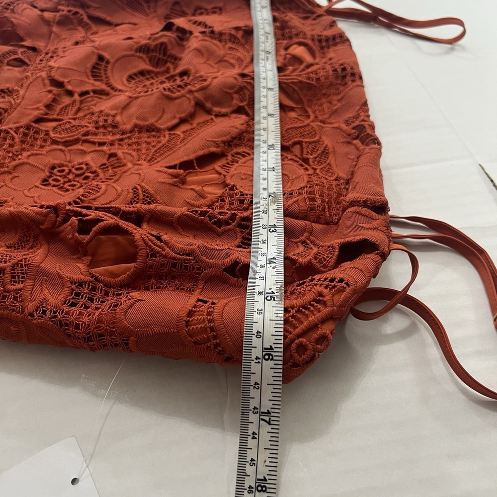 Mestiza New York Vanessa Belted Tiered Guipure Lace Midi Dress Red/Rust 8 Classy - Picture 11 of 16